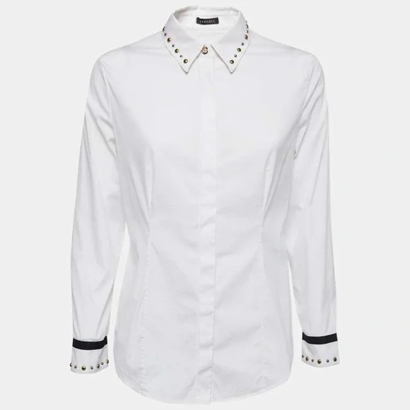 Versace White Button Down Shirt Black & Gold Stud Accents Size M EU 44 NEW COA - Picture 1 of 17